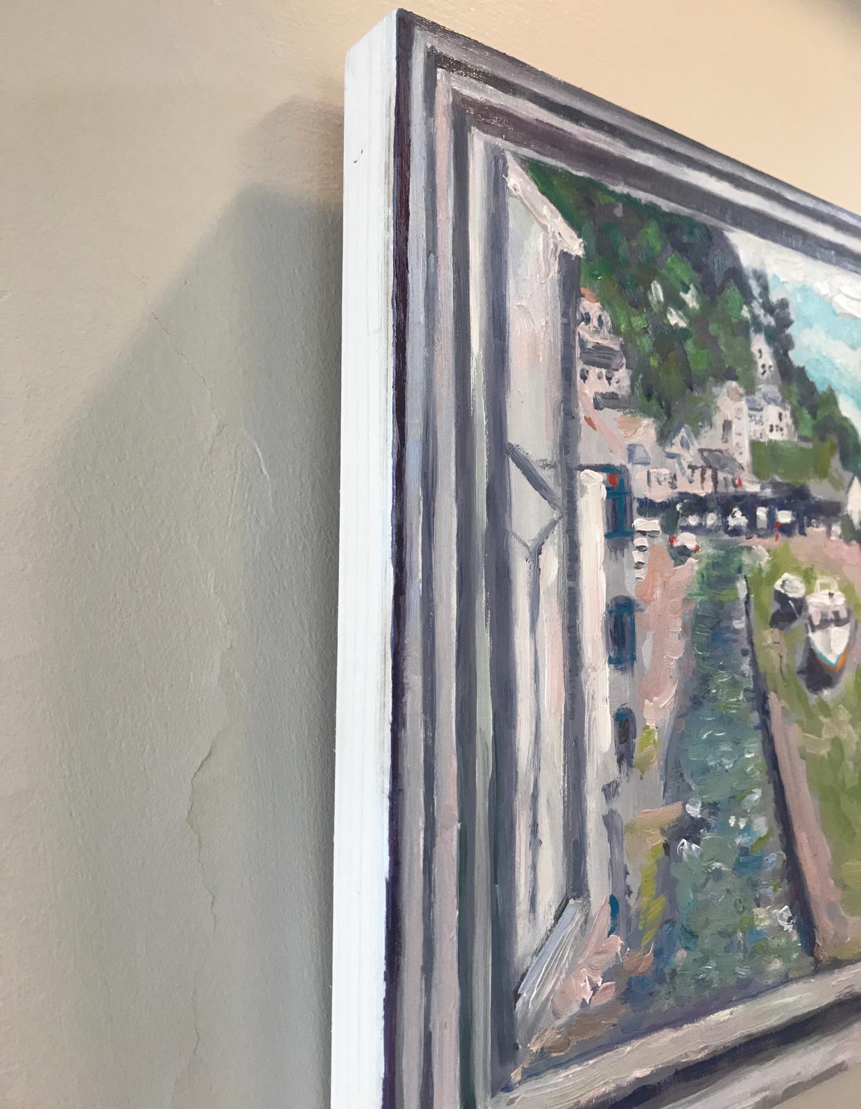 Vista de Polperro, Pintura original, Paisaje marino, Barcos, Mar, Casas, Ventana, Cielo en venta 9
