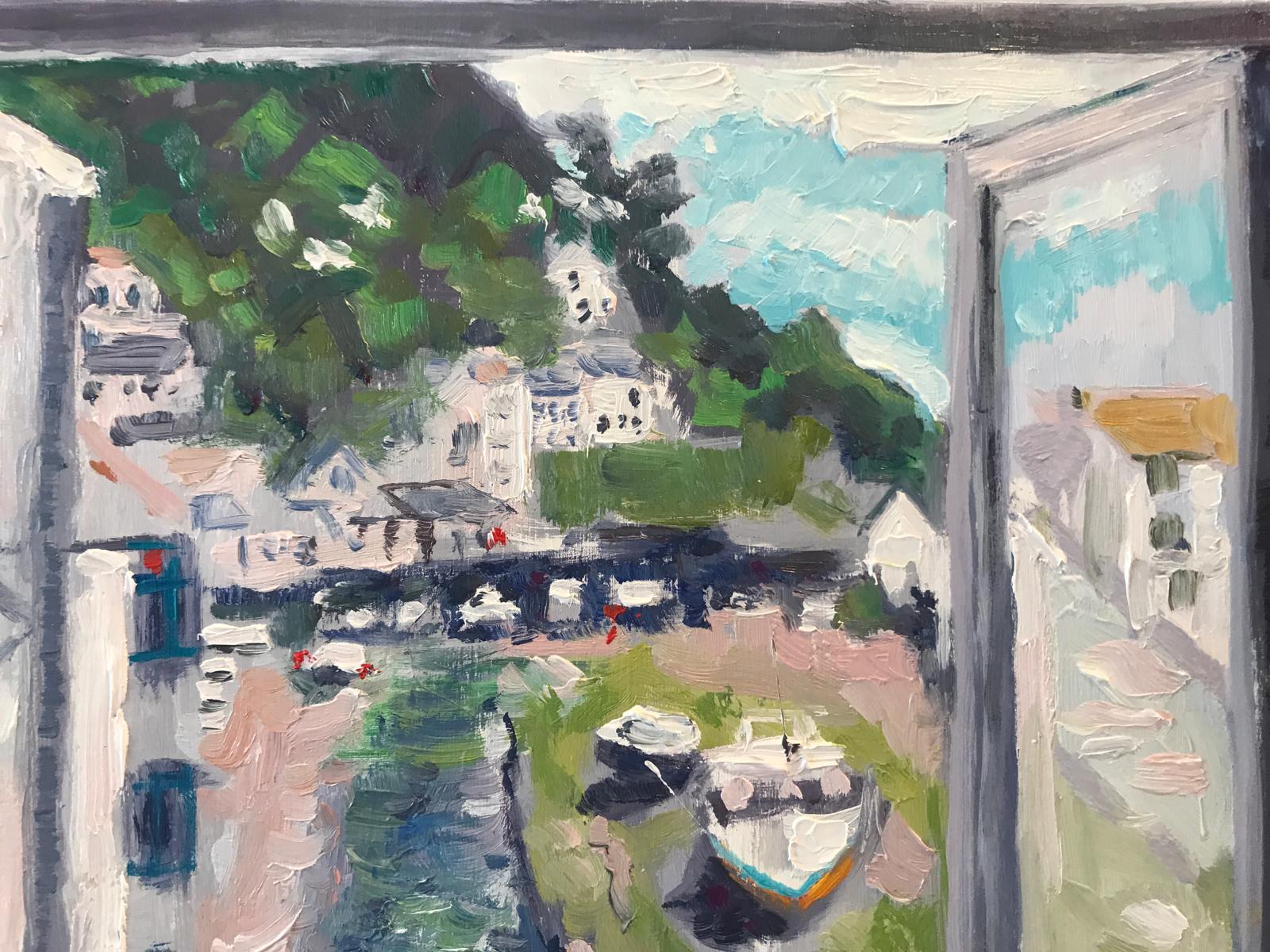 Vista de Polperro, Pintura original, Paisaje marino, Barcos, Mar, Casas, Ventana, Cielo en venta 11