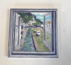 Polperro View, Original Painting, Seascape, Boats, Sea, Houses, Window, Sky