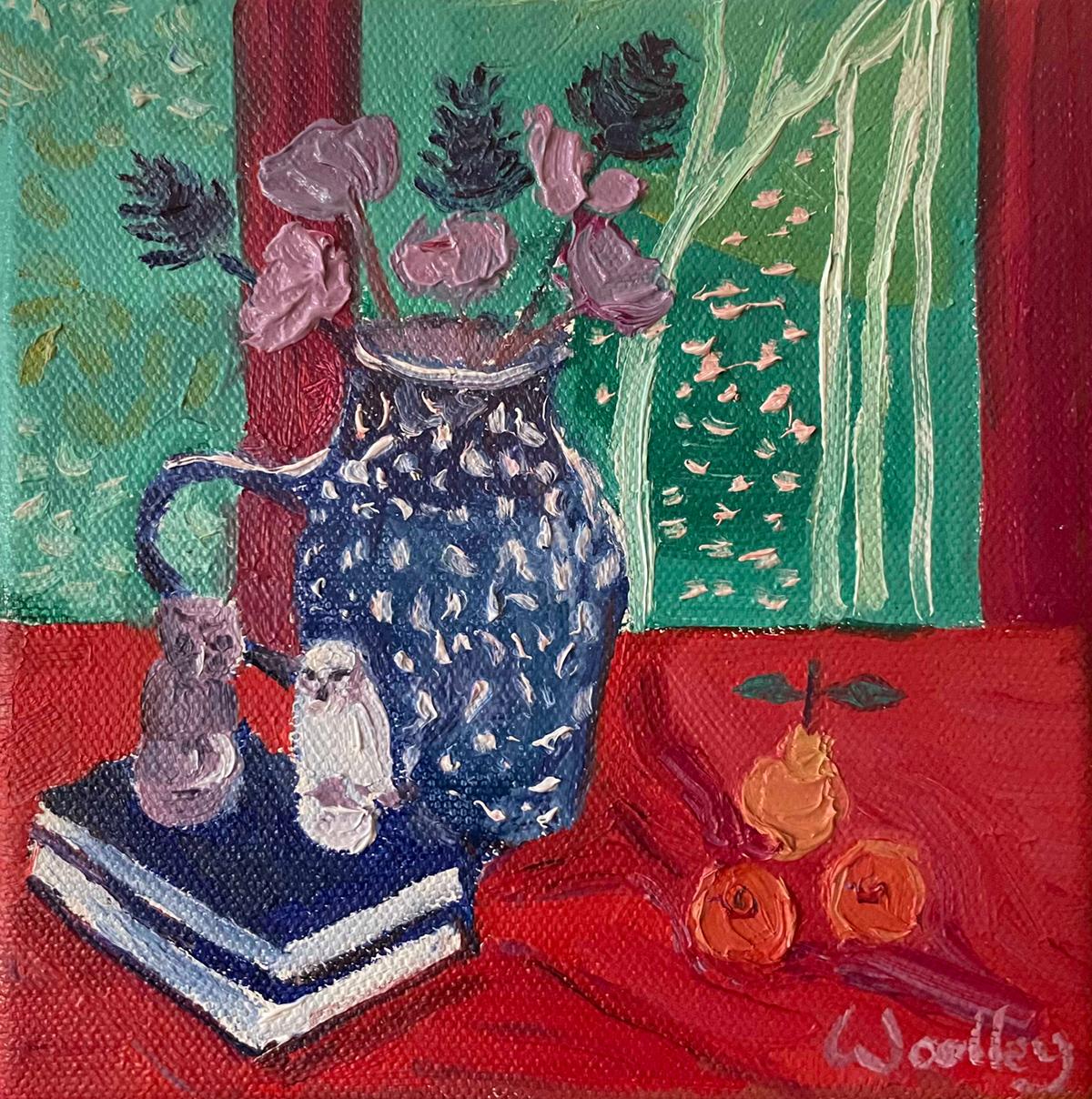 Still life with Oranges and Owls, Oil On Canvas, Floral, Interior, Still life
