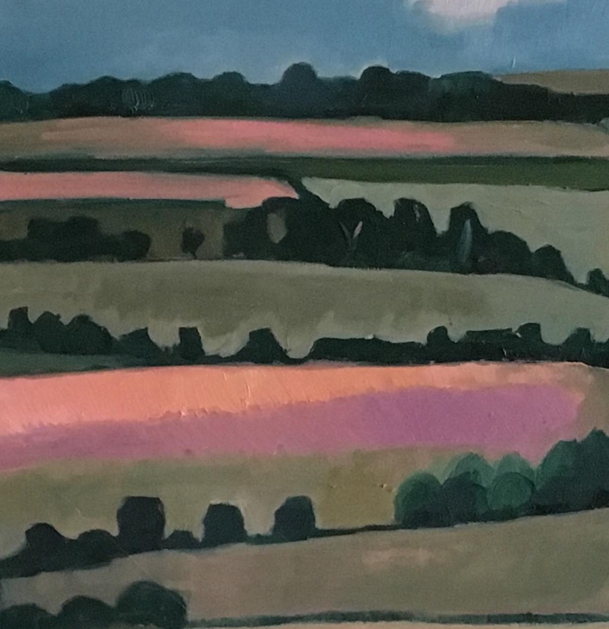 Linseed Fields by Eleanor Woolley, Contemporary art, original painting, abstract - Gray Landscape Photograph by Eleanor Woolley 