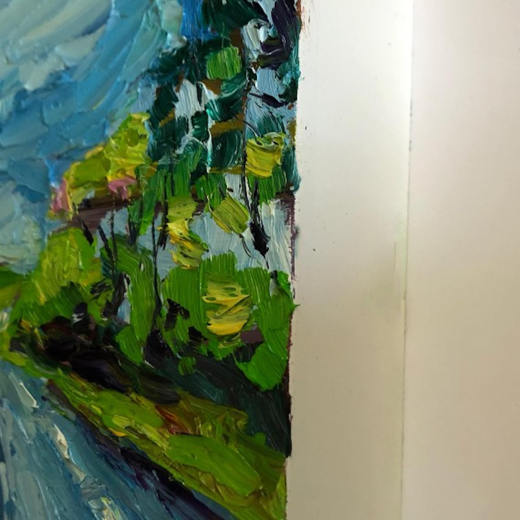 A Deddington Drive, peinture de paysage originale - Gris Landscape Painting par Eleanor Woolley