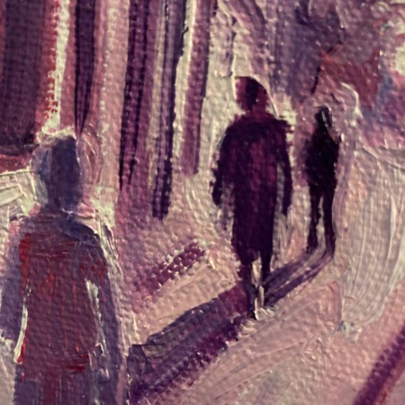 A Wintry Walk Home, Figurative Cityscape Art, Modern Style Painting Textured art For Sale 3