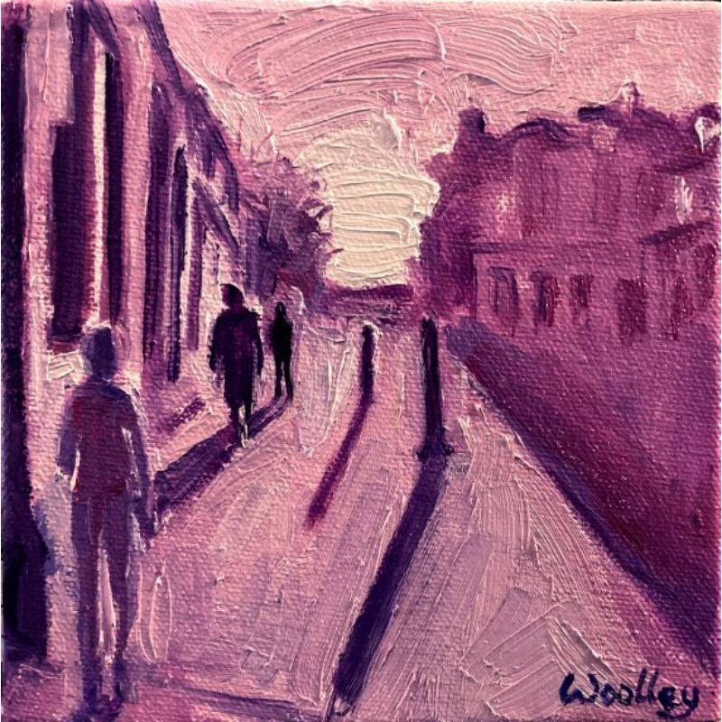 Eleanor Woolley Landscape Painting - A Wintry Walk Home, Figurative Cityscape Art, Modern Style Painting Textured art