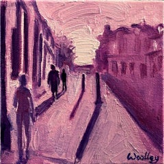 A Wintry Walk Home, Figurative Cityscape Art, Modern Style Painting Textured art