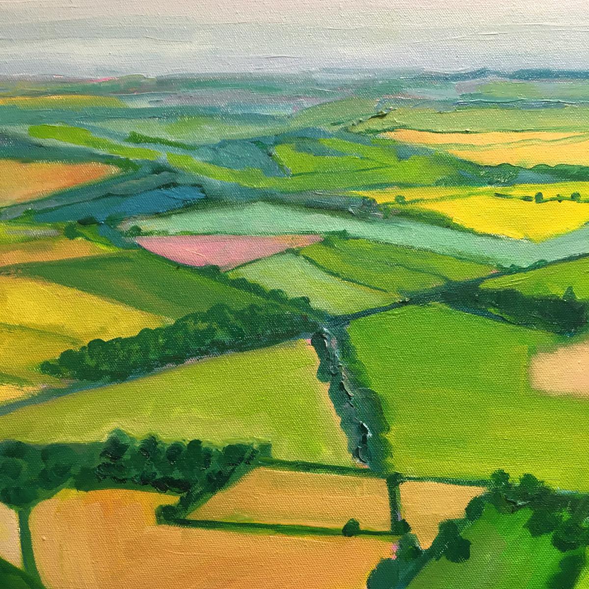 Aerial view of the Cotswolds is an Original Painting by Eleanor Woolley. This painting is inspired by walks around the Cotswolds this Autumn. Many sketches around Chipping Camden and Cirencester in particular were taken to produce this aerial like