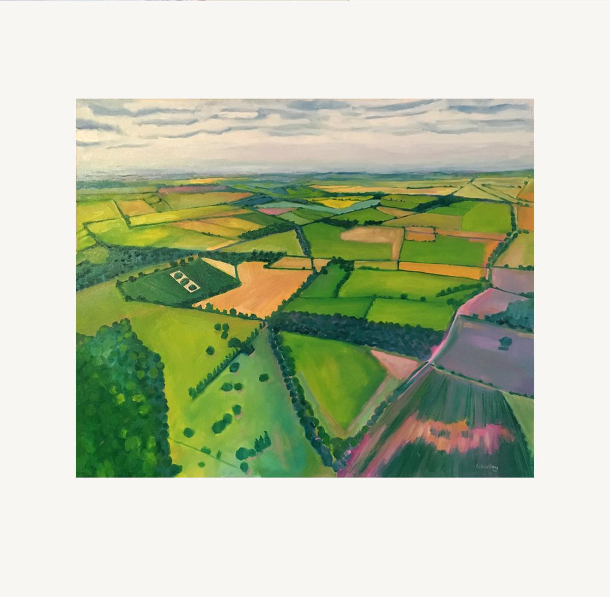 Aerial View of the Cotswolds, Original Landscape painting, Rural England, Nature For Sale 2