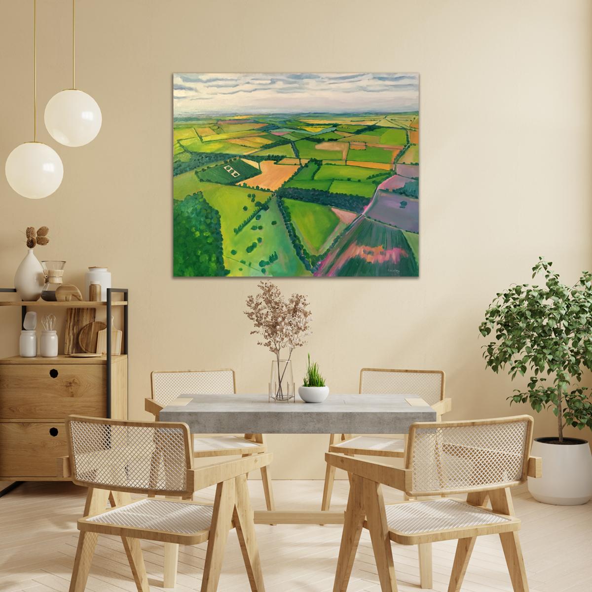 Aerial View of the Cotswolds, Original Landscape painting, Rural England, Nature For Sale 4