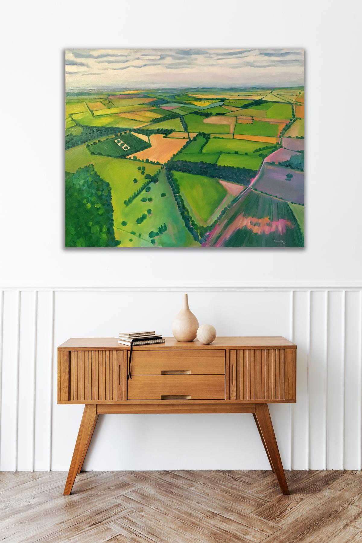 Aerial View of the Cotswolds, Original Landscape painting, Rural England, Nature For Sale 5