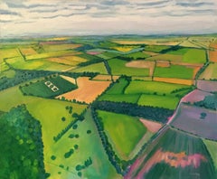 Aerial View of the Cotswolds, Original Landscape painting, Rural England, Nature