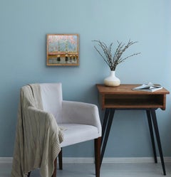 Albert Bridge in primavera, Londra, Quadro originale, Fiore, Rosa, Città, Floreale