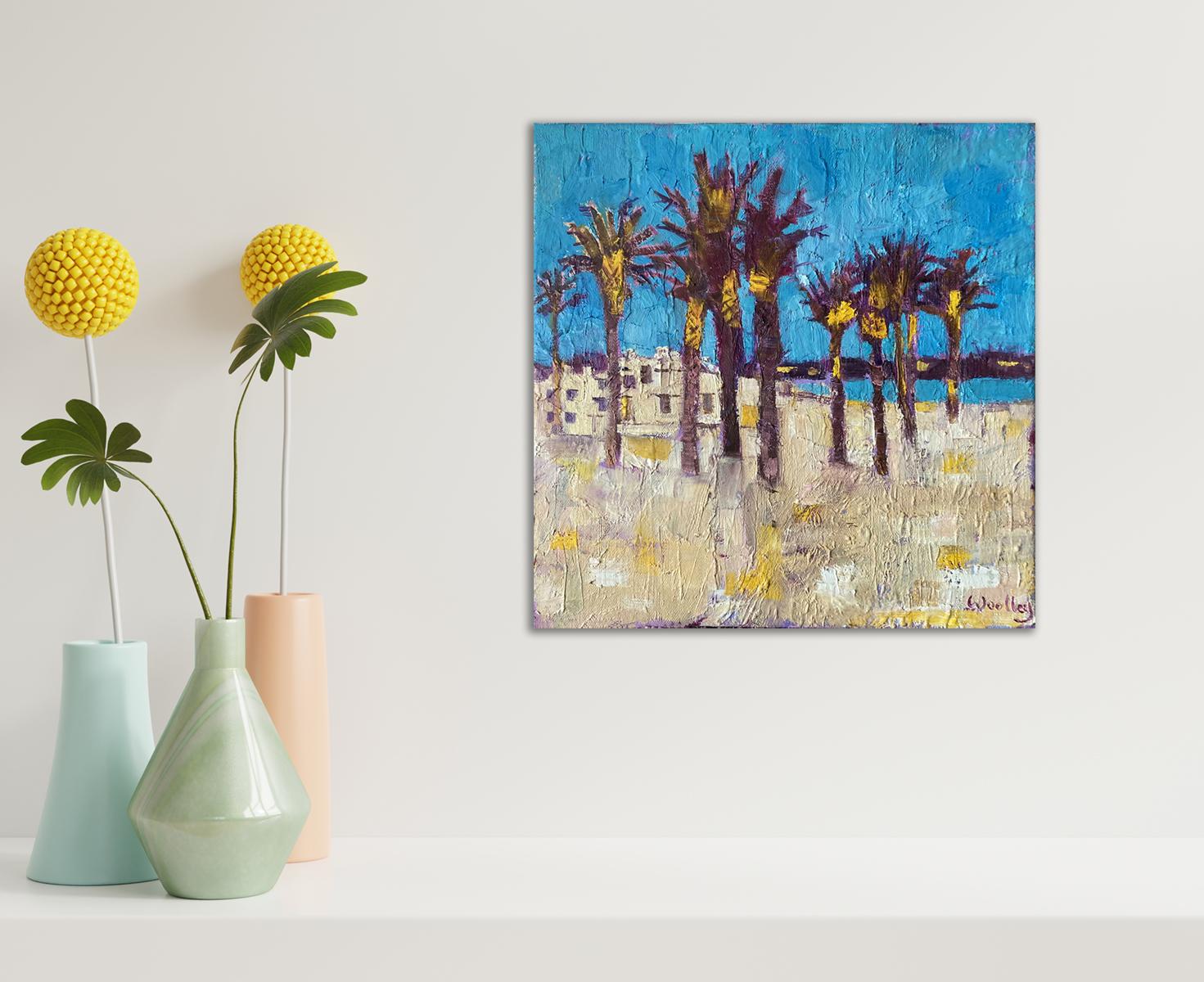 Beach Palms La Cala with Oil Paint on Canvas, Painting Mid century For Sale 7