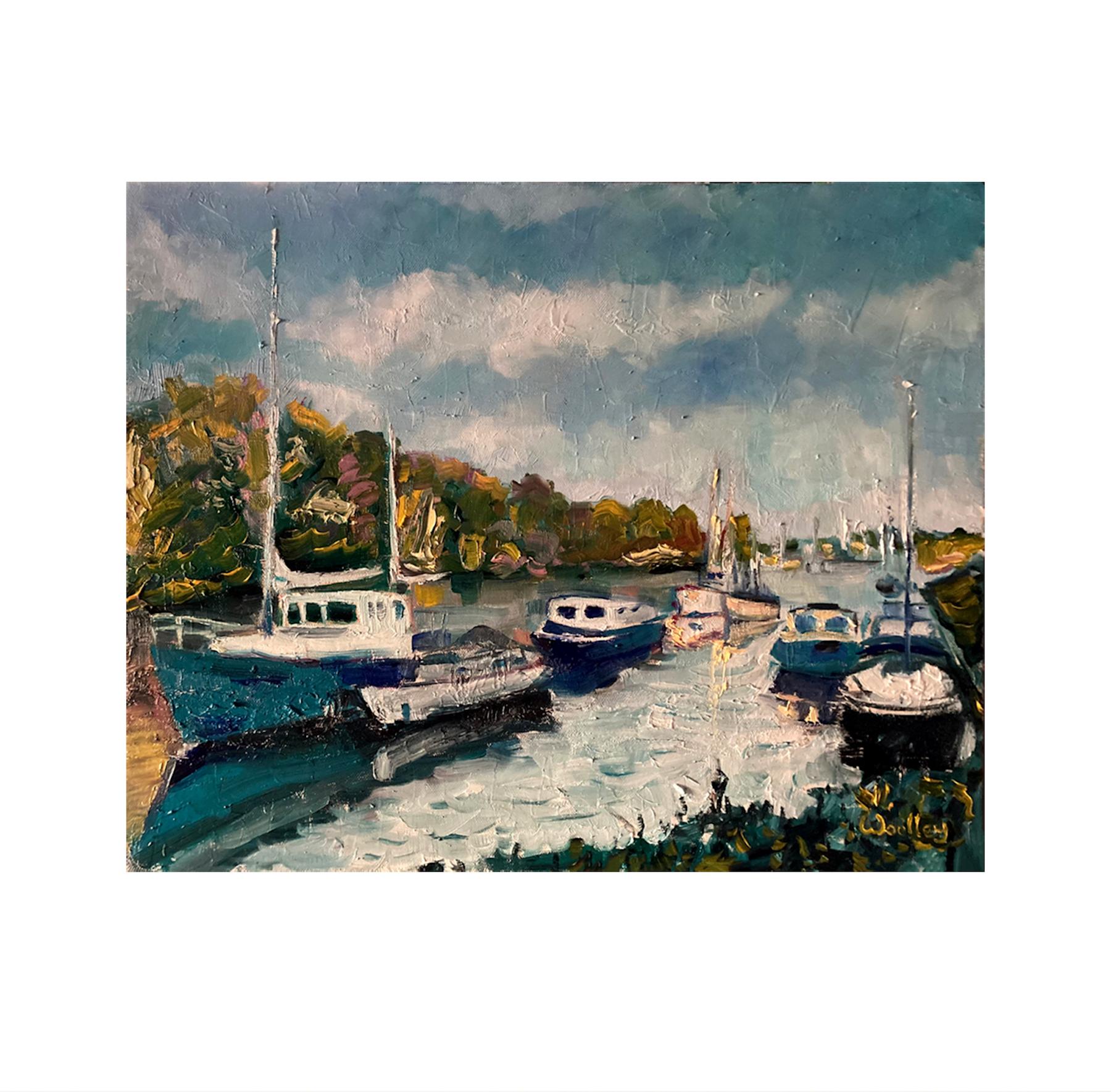 Blue Boats, Impressionist Style Seascape Painting, Boat Art, Transport Art 1