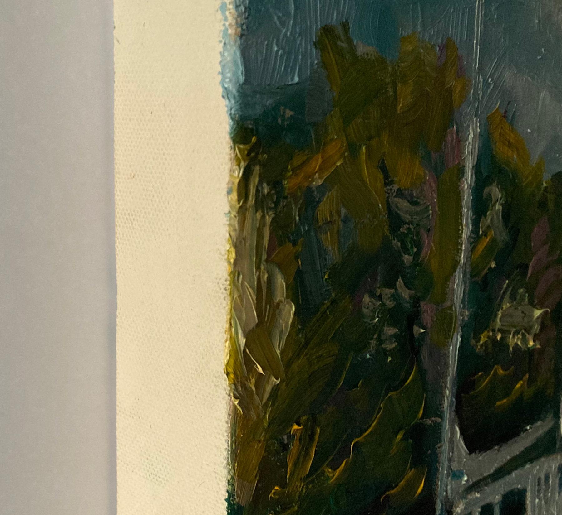 Blaue Boote, Meereslandschaftsgemälde im impressionistischen Stil, Bootskunst, Transportkunst (Grau), Landscape Painting, von Eleanor Woolley