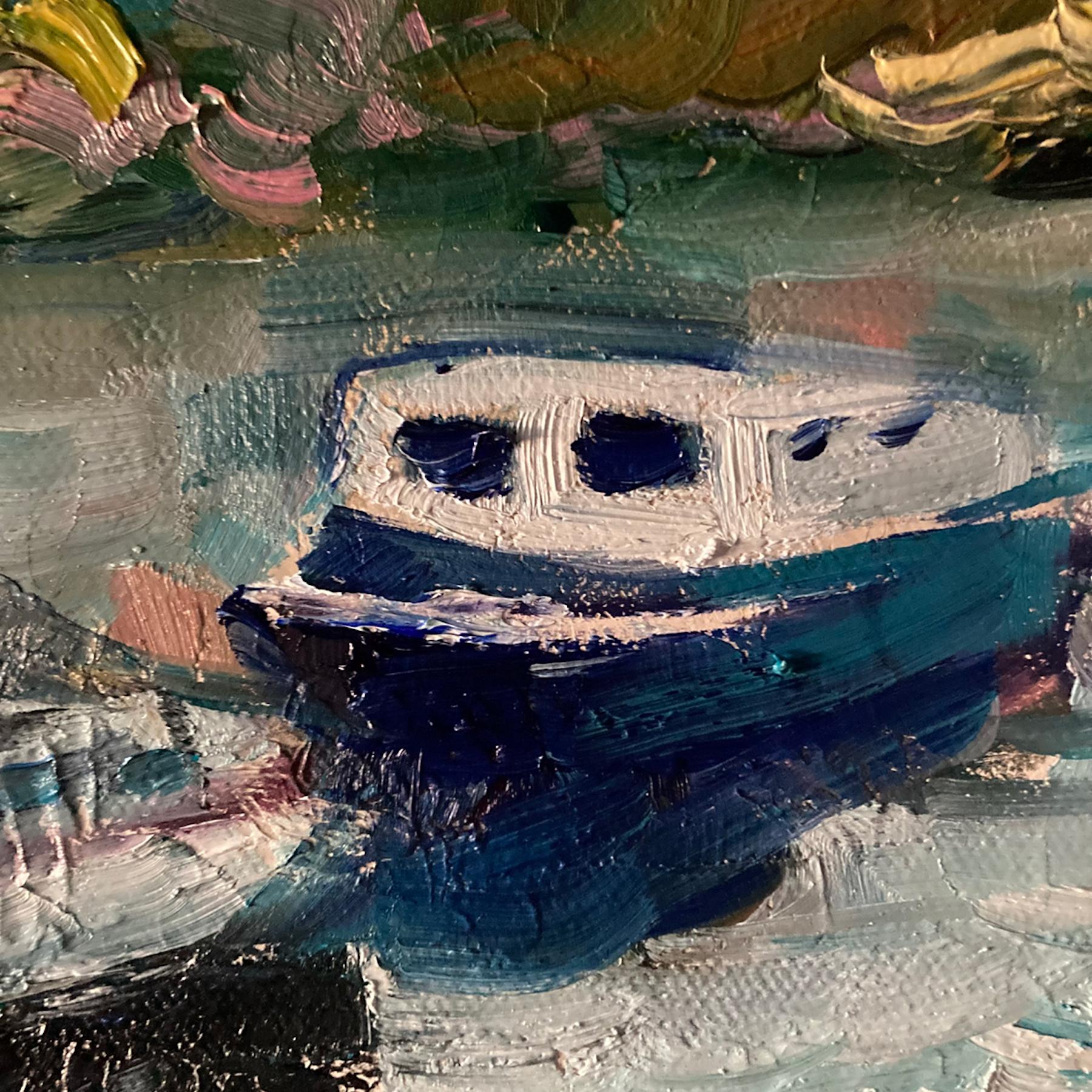 Blue Boats, Impressionist Style Seascape Painting, Boat Art, Transport Art For Sale 1
