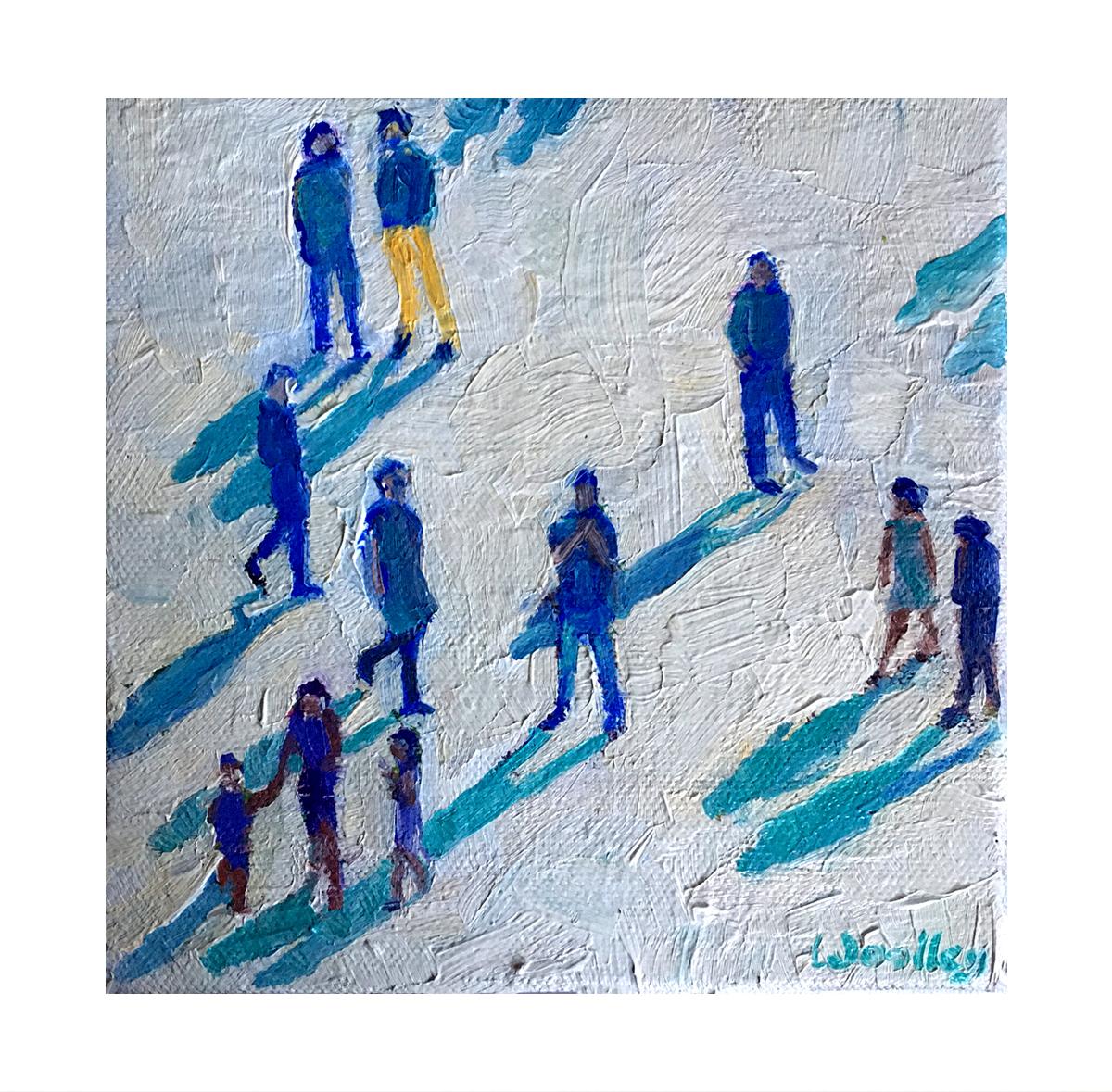 Blue Shadows est une peinture originale d'Eleanor Woolley. Blue Shadows fait partie d'une série de peintures d'ombres qui s'intéressent à la lumière, à l'ombre et aux ombres. L'artiste explore la relation entre les personnes et leur environnement.