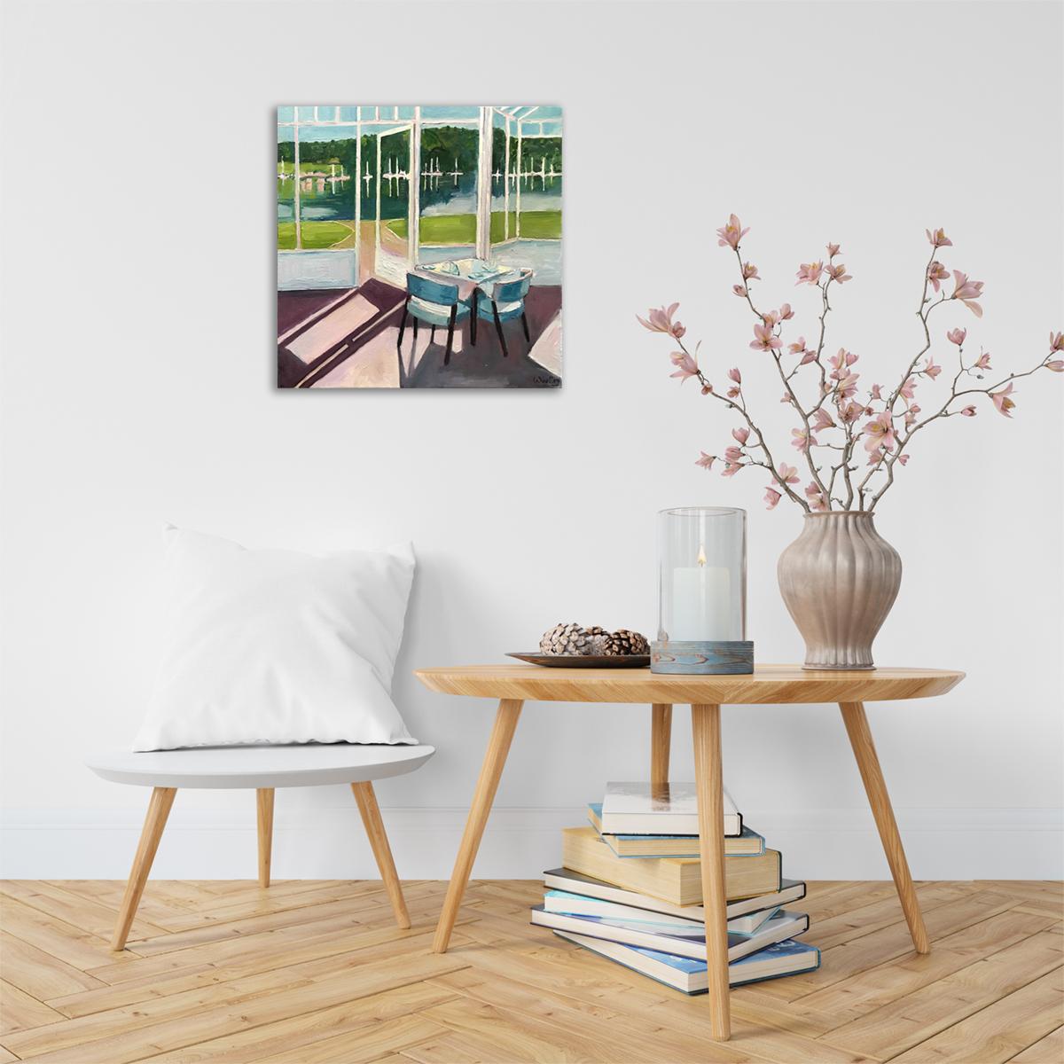 Breakfast at Windermere, peinture originale, paysage, personnes, personnage, ombre en vente 7