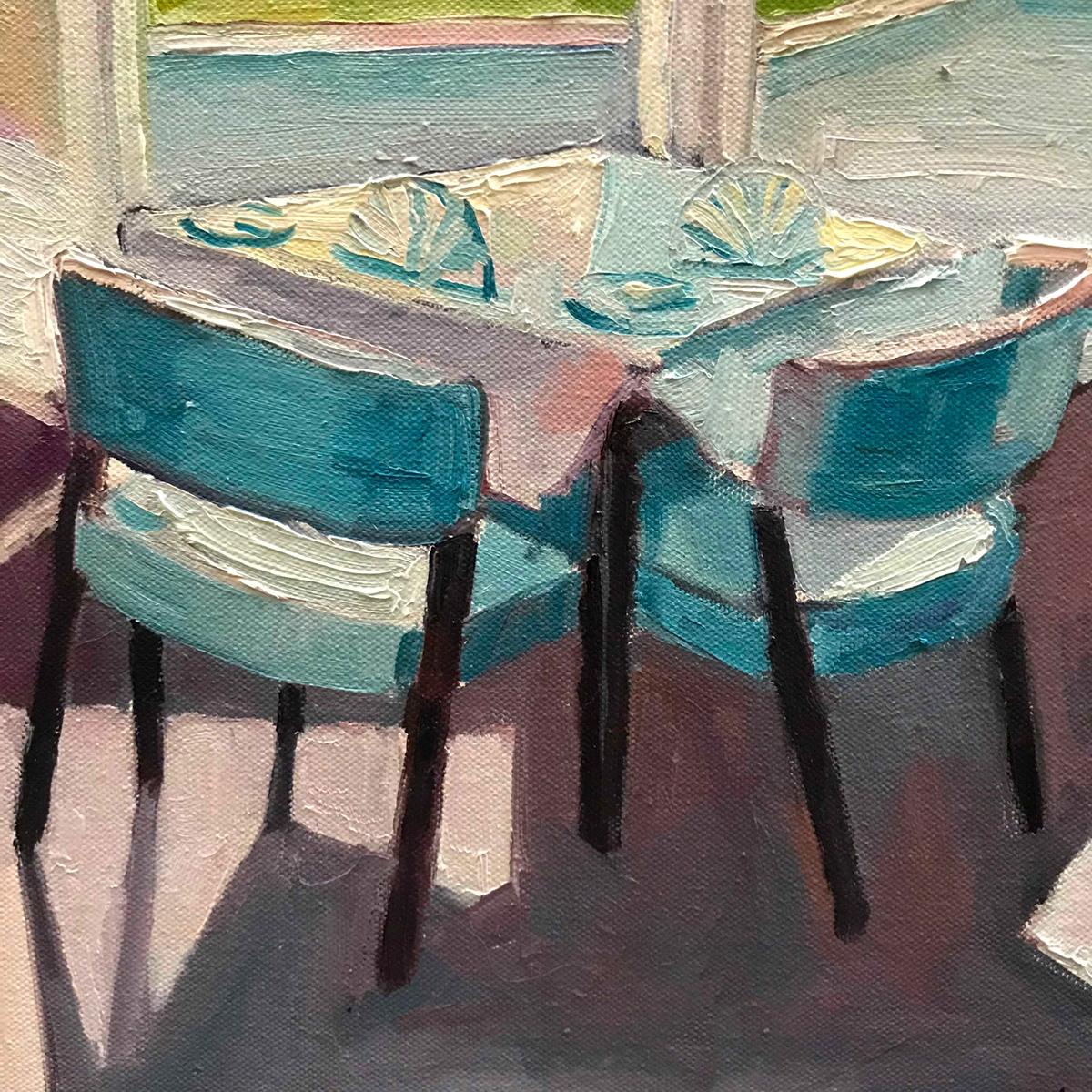 Breakfast at Windermere, peinture originale, paysage, personnes, personnage, ombre en vente 1