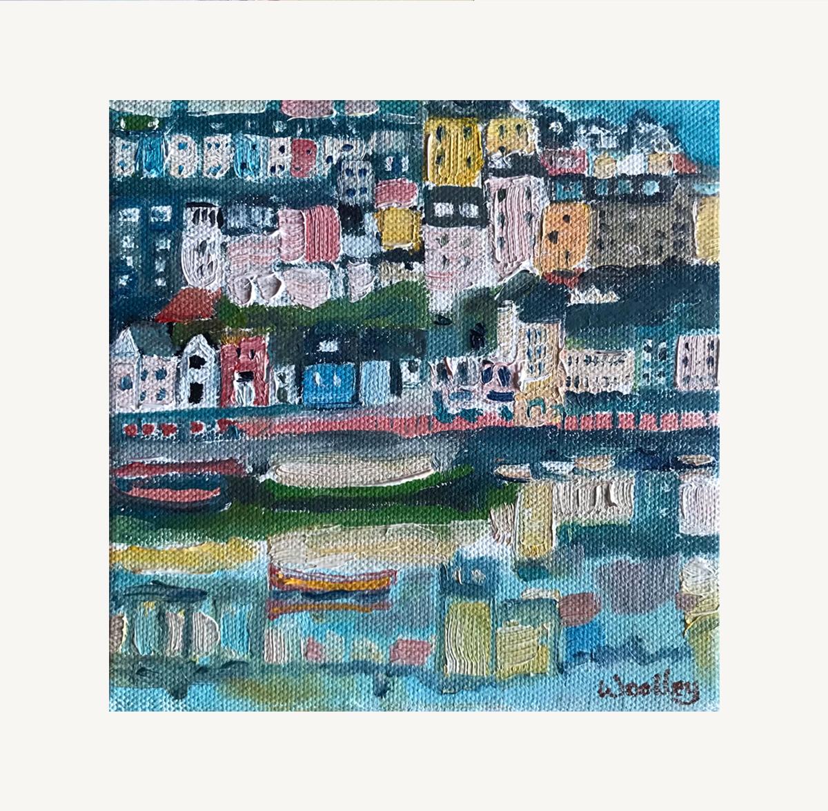 Brixham Harbour is an Original Painting by Eleanor Woolley. This painting is inspired by the Artist's summer vacations around Devon. Preliminary sketches were made of the harbour and the painting was finished in the artist's studio. The little