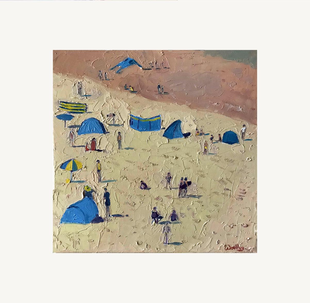 Bude Schatten, Kostbar, Strand, Sommer, Landschaft, Meereslandschaft, Schwimmen, Cornwall – Painting von Eleanor Woolley