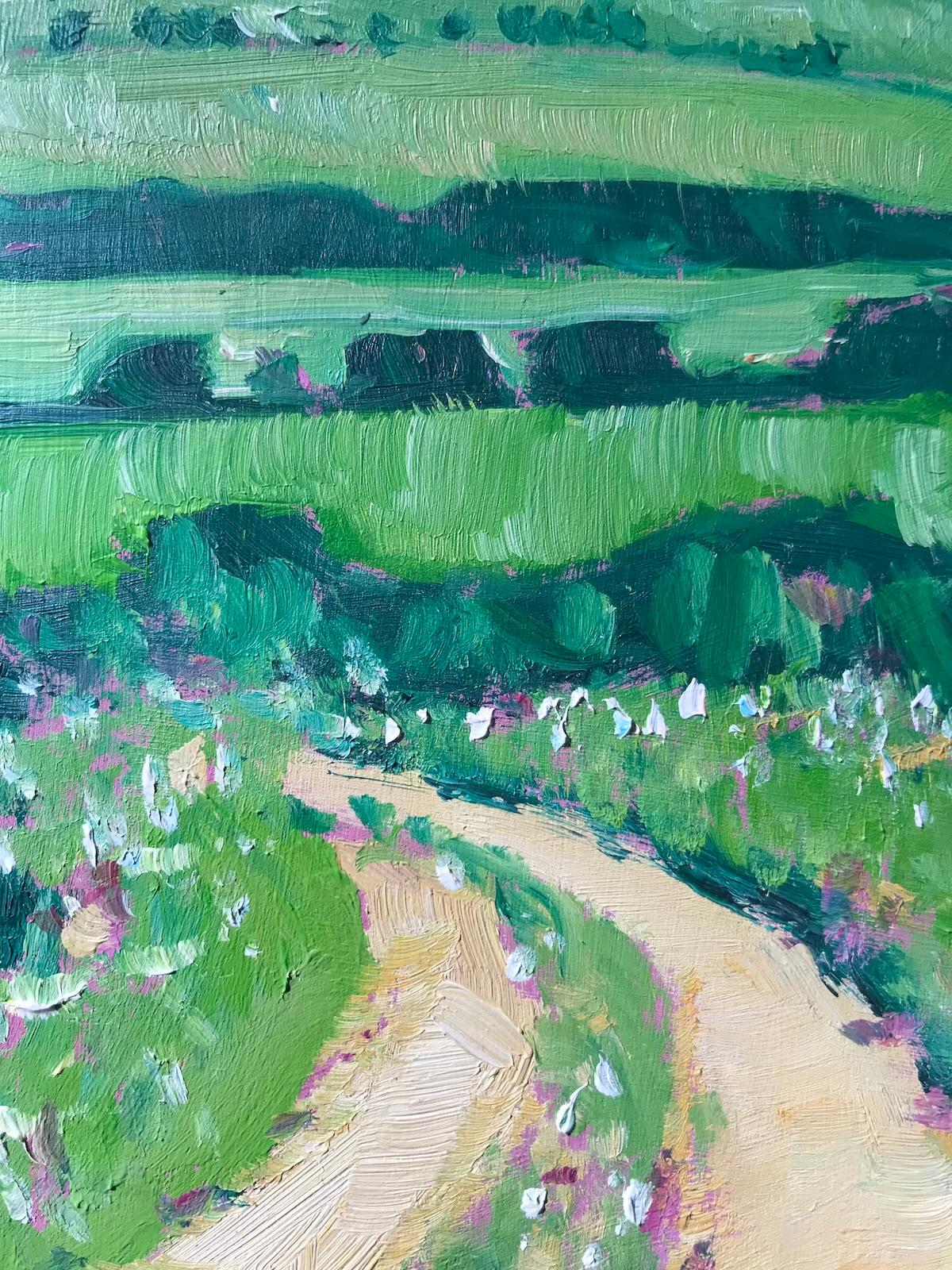 Cotswold Track II with Oil on Wooden Panel, Painting by Eleanor Woolley For Sale 5