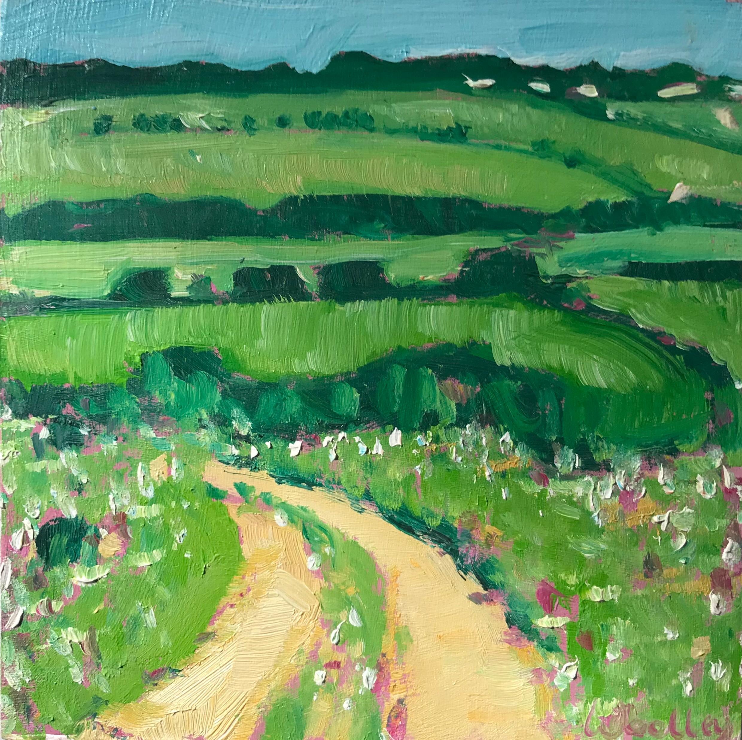 Cotswold Track II with Oil on Wooden Panel, Painting by Eleanor Woolley