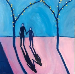 Cotswolds sunset 1, Original painting, Figurative art, People, Shadows