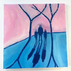Cotswolds sunset 2, Original painting, Figurative art, People, Shadows