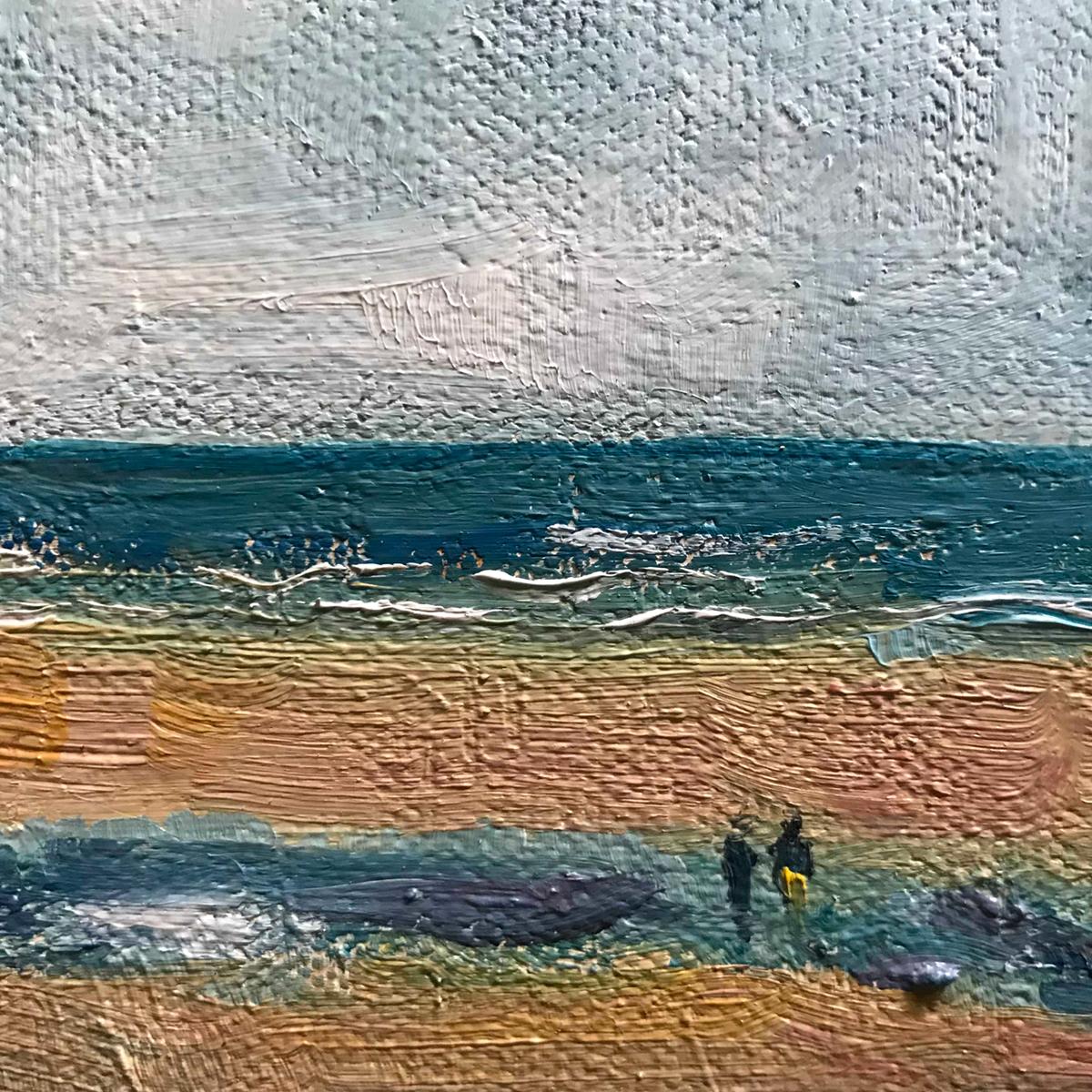 Crantock Beach Shadows, Original painting, seascape, beach, swimming, coastal For Sale 1