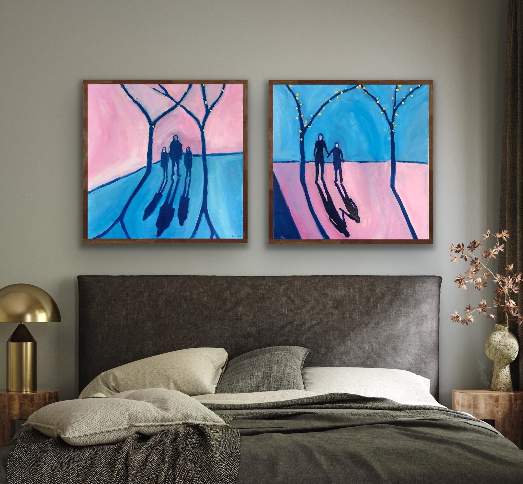 Diptyque de Cotswolds Coucher de soleil 1 et 2, Peinture originale, Paysage, Figuratif en vente 1