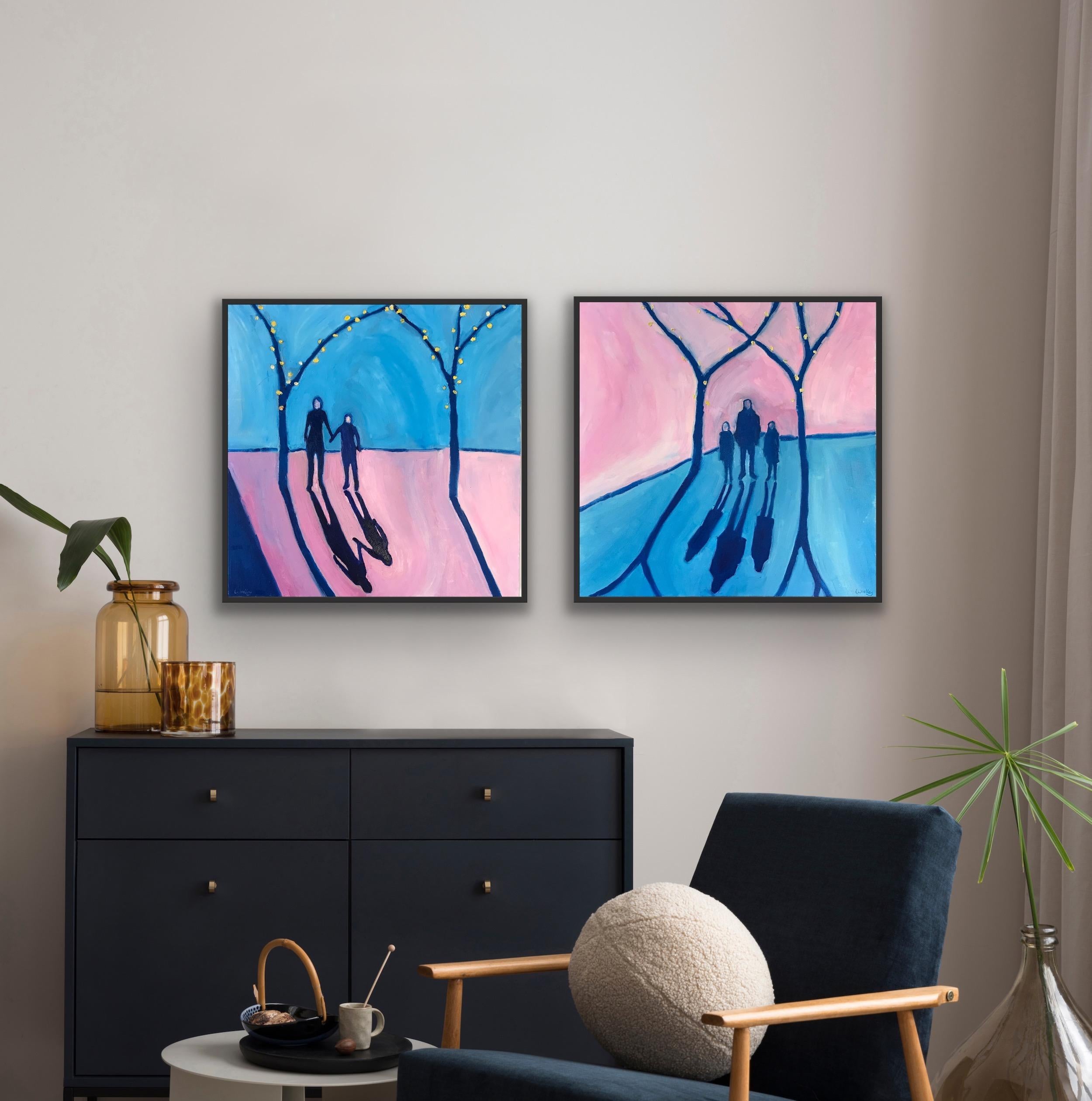 Eleanor Woolley Figurative Painting - Diptych of Cotswolds Sunset 1 and 2, Original painting, Landscape, Figurative 