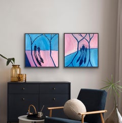 Used Diptych of Cotswolds Sunset 1 and 2, Original painting, Landscape, Figurative 