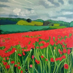 Eleanor Woolley, Poppies Near Naunton 2, Original Painting, Landscape Art