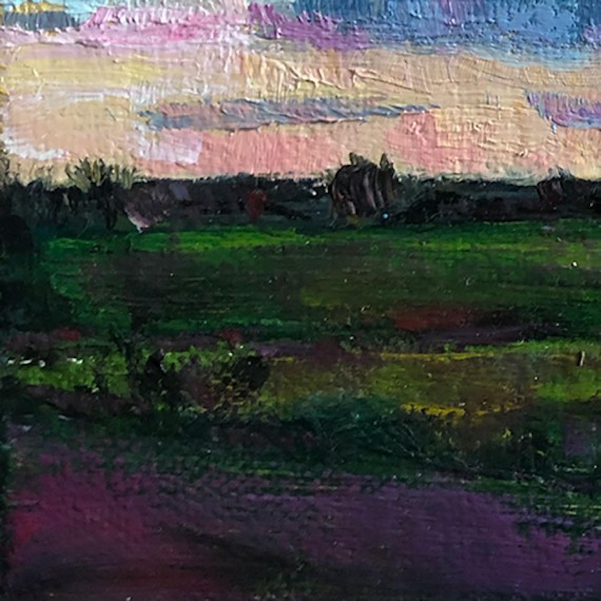 Eleanor Woolley, Atardecer con cielo violeta, Pintura original de paisaje en venta 3