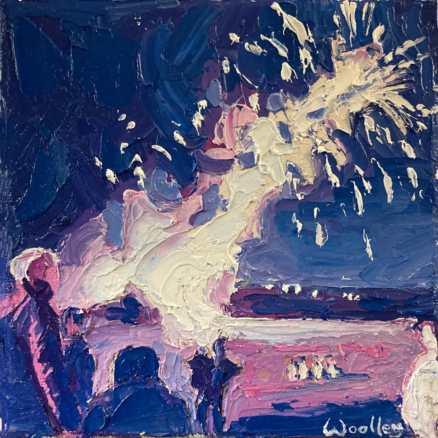 Eleanor Woolley, Beobachtung der Feuerwerke, Kunst im impressionistischen Stil, Winterkunst