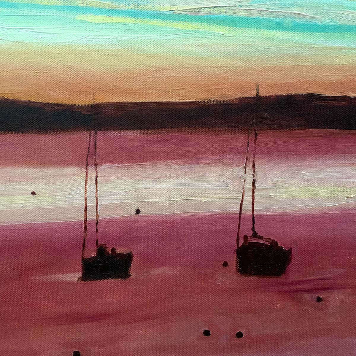 Atardecer en Falmouth y puerto de St Ives, Conjunto de 2, Original, Paisaje en venta 7