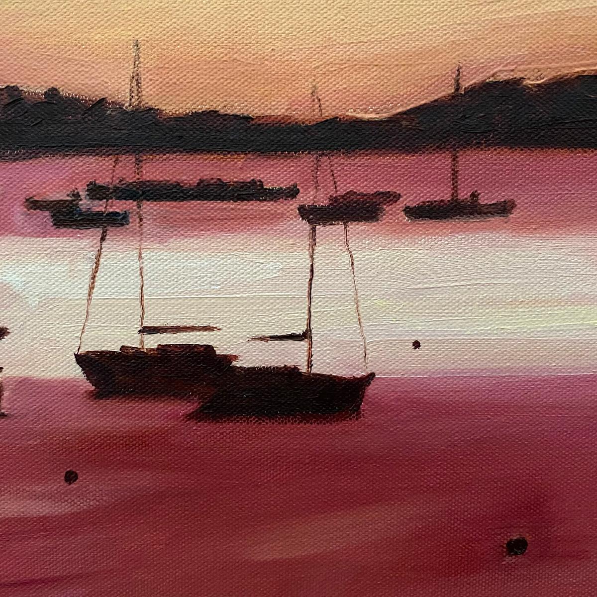Atardecer en Falmouth y puerto de St Ives, Conjunto de 2, Original, Paisaje en venta 3