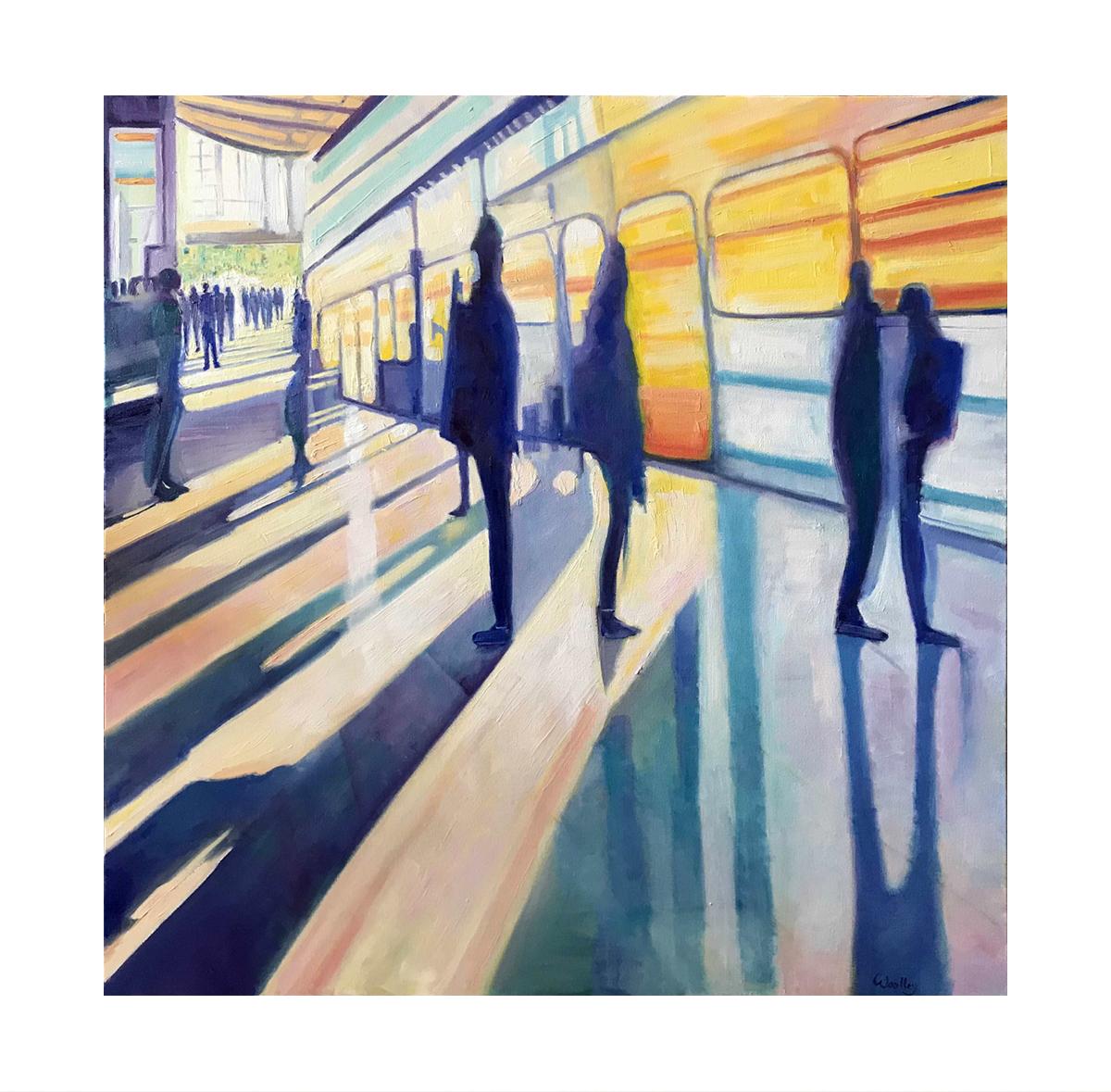 High Speed 1, peinture originale, paysage, personnes, personnage, ombre en vente 7