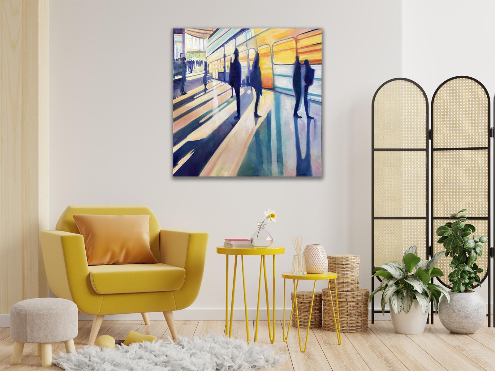 High Speed 1, peinture originale, paysage, personnes, personnage, ombre en vente 8