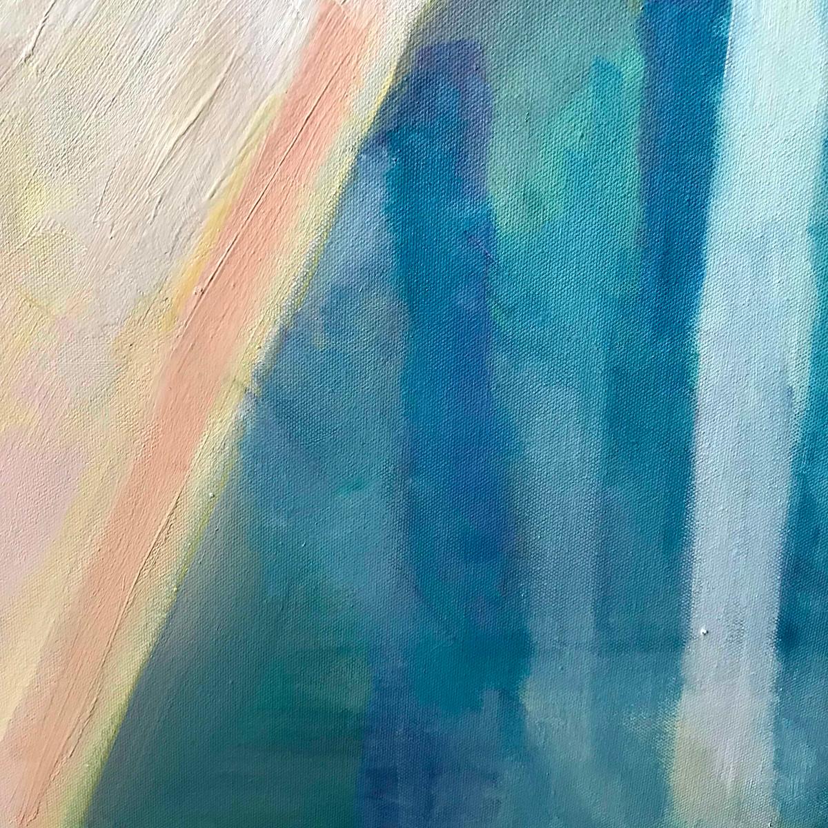 High Speed 1, peinture originale, paysage, personnes, personnage, ombre - Beige Landscape Painting par Eleanor Woolley