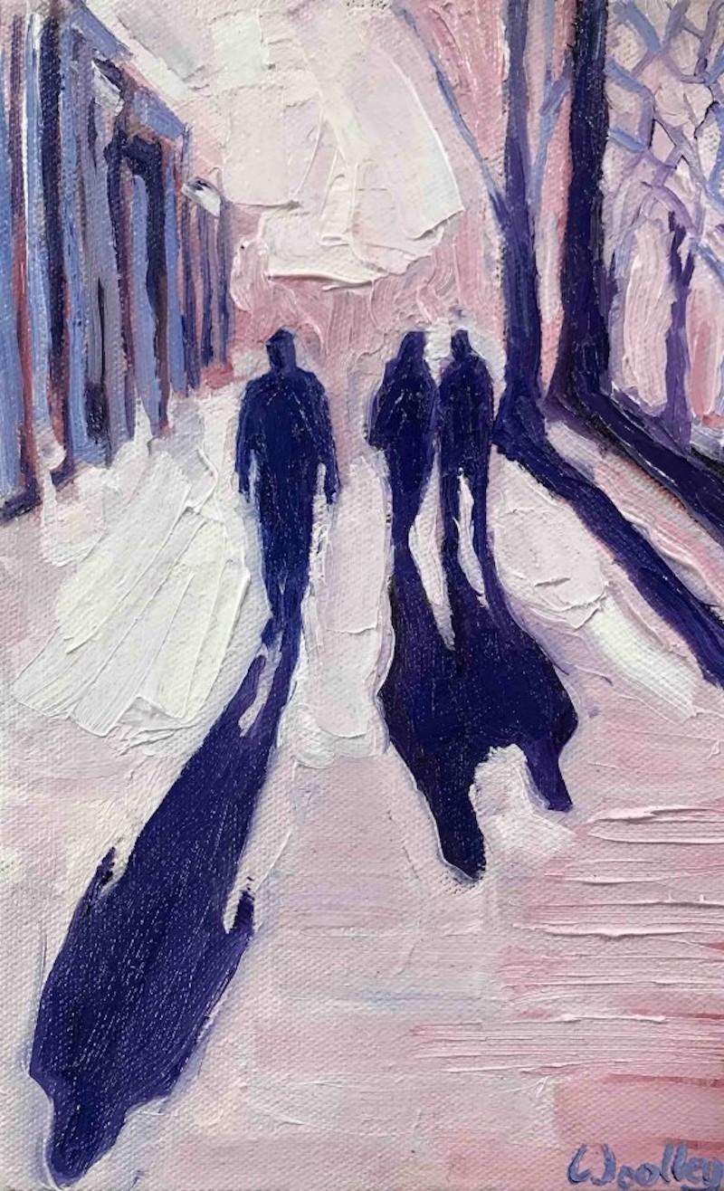 Long Winter Shadows 3, peinture originale, natures mortes, paysage, art abordable - Gris Landscape Painting par Eleanor Woolley
