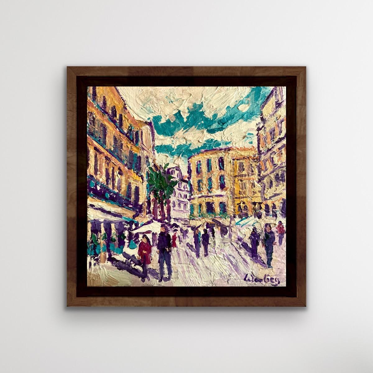 Malaga Shadows is an Original Painting by Eleanor Woolley. Started Plein Air and finished in the Artist's studio this painting is of Malaga's Old City. It is Very early spring, the sun is enhancing the lovely yellow coloured stone of the historic