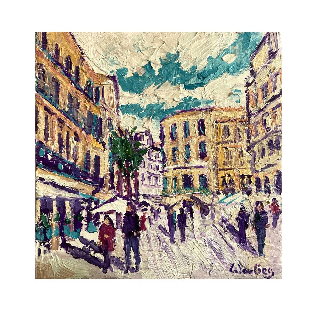 Malaga Shadows, Paintings of Spain, Cityscape Painting, Miniature Artwork For Sale 1