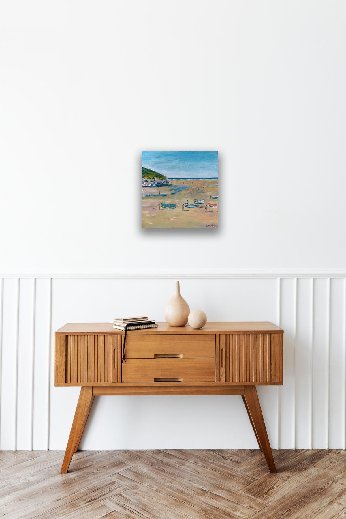Mawgan Porth Shadows is an Original Painting by Eleanor Woolley. This painting is inspired by the Artist's summer vacations around Cornwall. Mawgan Porth is just a stones throw from Newquay and is a beautiful beach to avoid the summer crowds. The