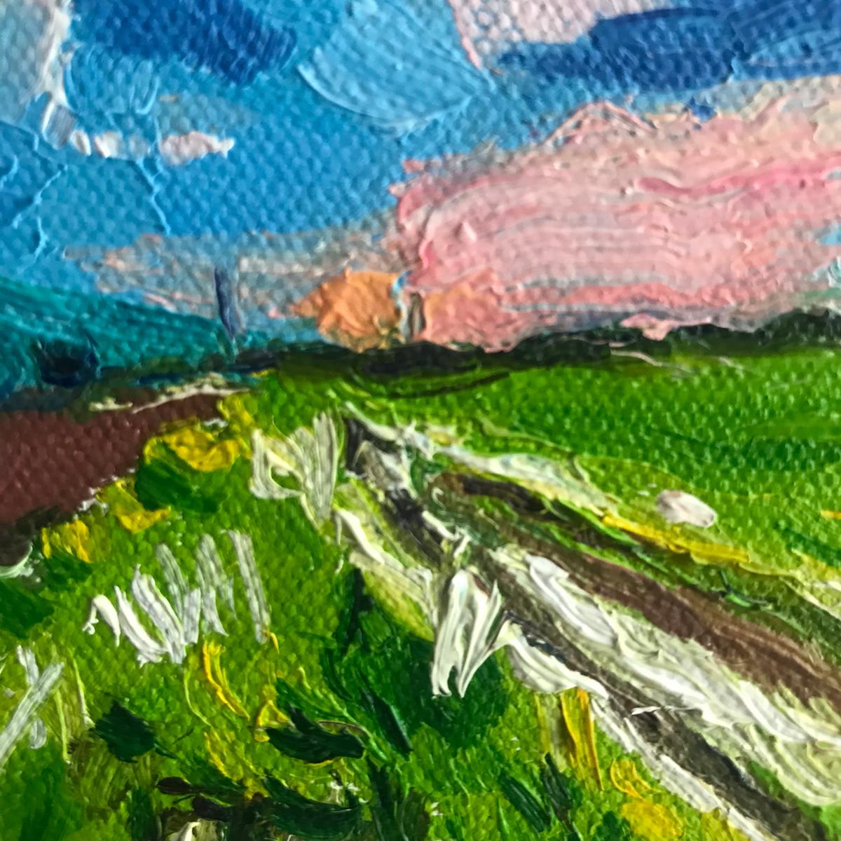 May Hill Landscape is an Original Painting by Eleanor Woolley. May Hill Landscape is a bright colourful depiction of the view only yards from the artists home. It shows the lovely outline of May Hill with it's famous trees, against a perfect summers