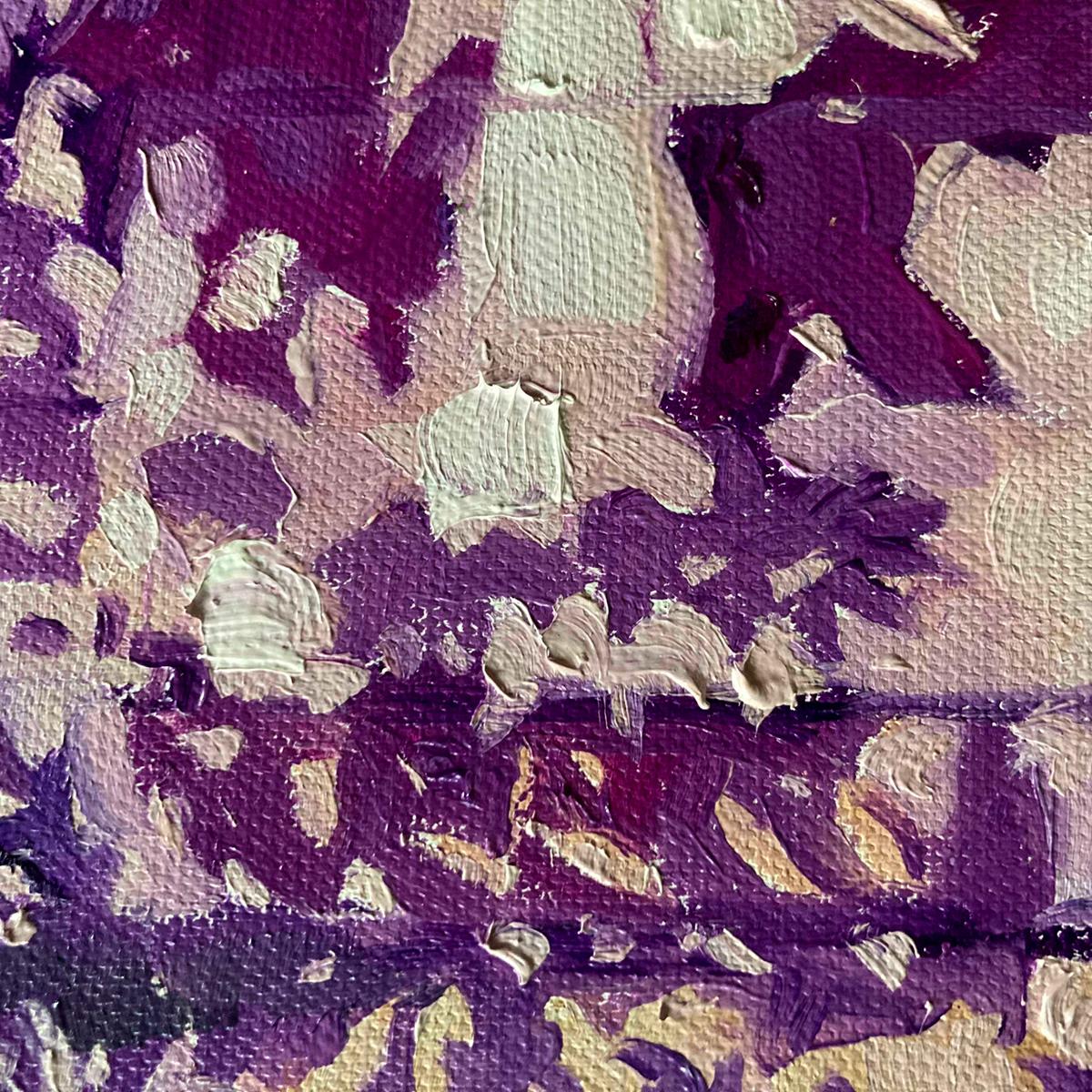 Mijas Steps, Spain art, purple art, plein air art, tree art - Brown Landscape Painting by Eleanor Woolley