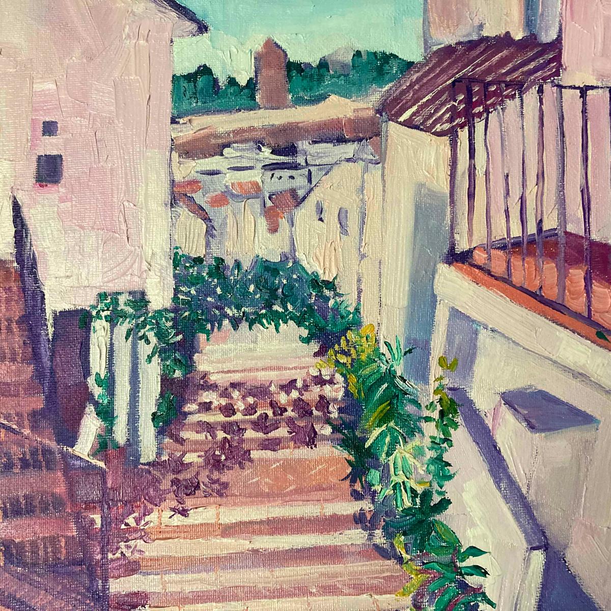 Plant Shadows Mijas, Impressionist Style Landscape Art, Spanish Street Painting For Sale 4