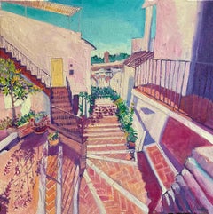 Peinture de paysage de style impressionniste - Ombres de plantes Mijas, peinture de rue espagnole