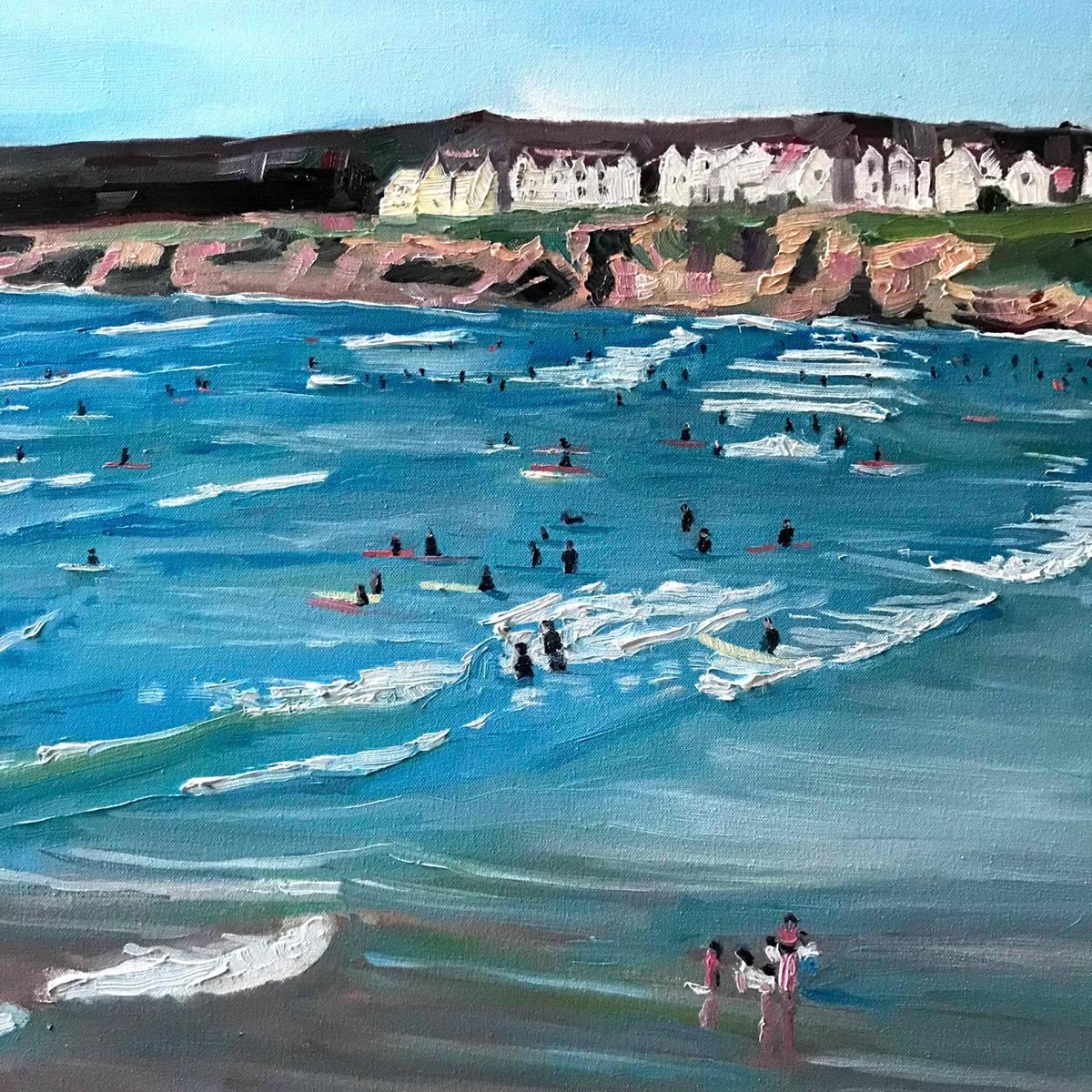 Polzeath Beach, Cornwall, Original painting, Oil on canvas, Coastal art, Beach For Sale 7