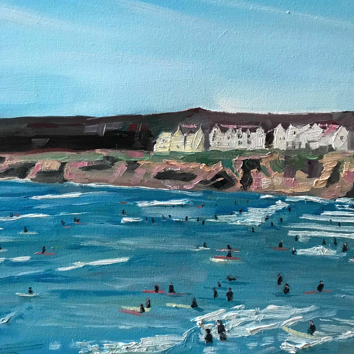 Polzeath Beach, Cornwall, Original painting, Oil on canvas, Coastal art, Beach For Sale 11
